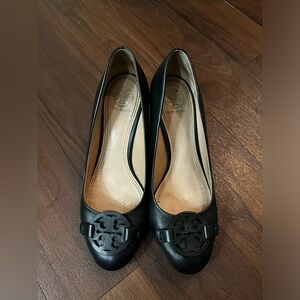 Tory Burch Miller 35mm Black Leather Wedges Size 6